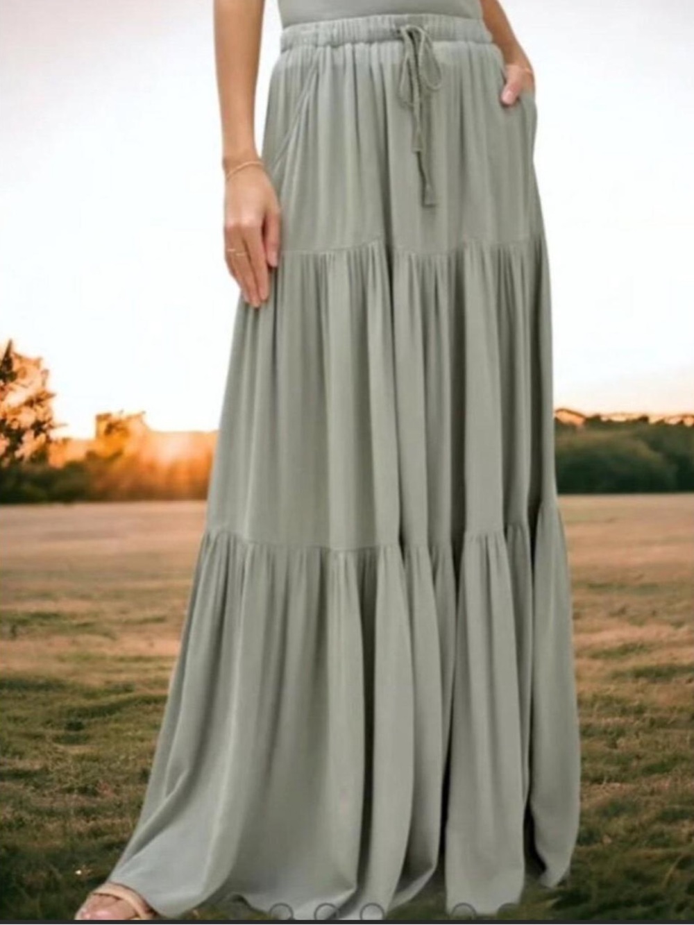 Maison D’Amelie Paris Silk Effect Tiered Maxi Skirt